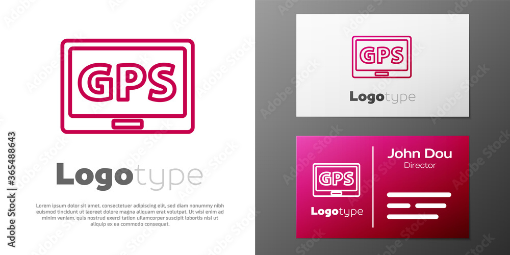 Fototapeta premium Logotype line Gps device with map icon isolated on white background. Logo design template element. Vector Illustration.