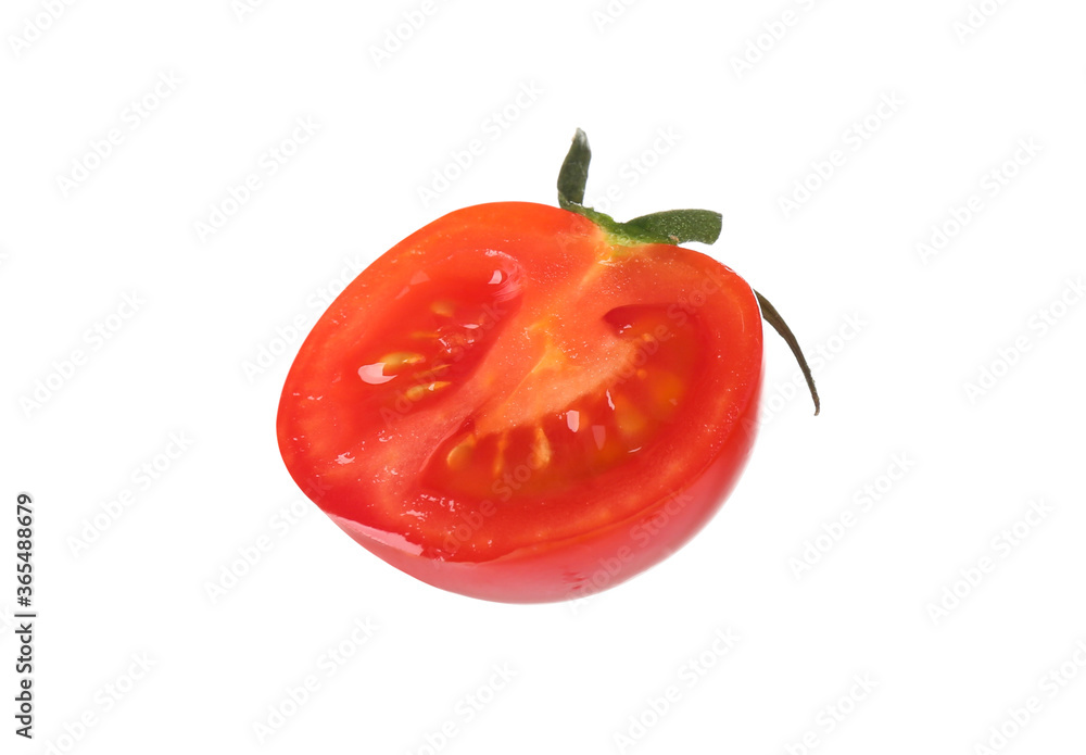 Half of tasty raw tomato isolated on white Half of tasty raw tomato isolated on white