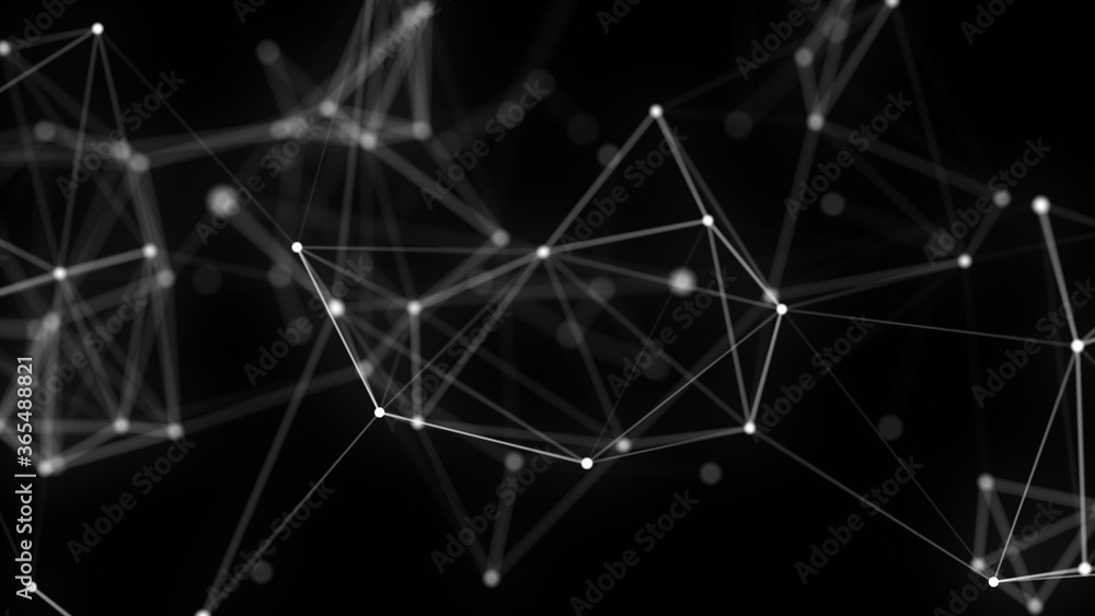 Abstract technology background. Network connection structure on black background. 3D rendering.