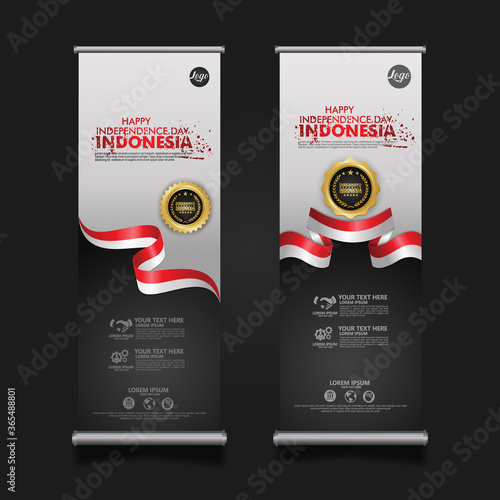 Indonesia Independence Day Celebration, roll up banner set Design Vector Template Illustration