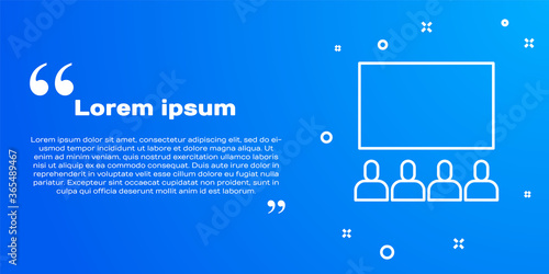 White line Cinema auditorium with screen icon isolated on blue background. Vector Illustration.