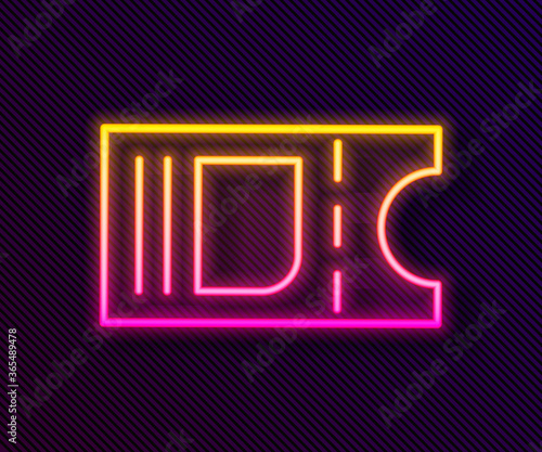 Glowing neon line Cinema ticket icon isolated on black background. Vector Illustration.