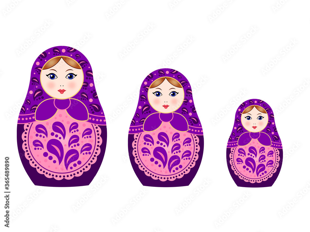 Three russian nesting dolls matryoshka isolated on white background Three russian nesting dolls matryoshka isolated on white background
