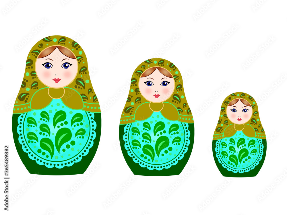 Three russian nesting dolls matryoshka isolated on white background Three russian nesting dolls matryoshka isolated on white background