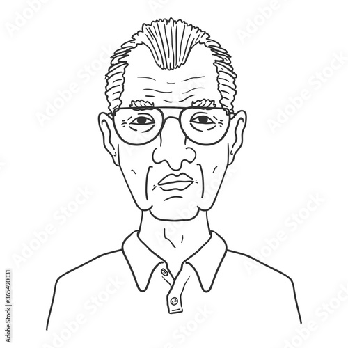 Vector Outline Character - Old Man in Eyeglasses.