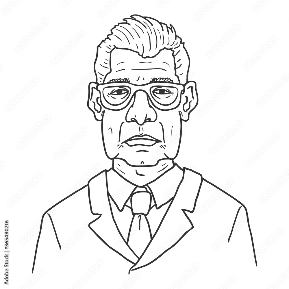 Vector Outline Character - Old Man in Eyeglasses and Suit. Vector Outline Character - Old Man in Eyeglasses and Suit.