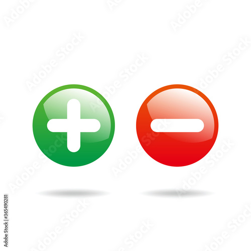 Positive and Negative Glossy Icon with Green and Red Color, Positive and Negative Sign or Symbol Illustration Template Vector