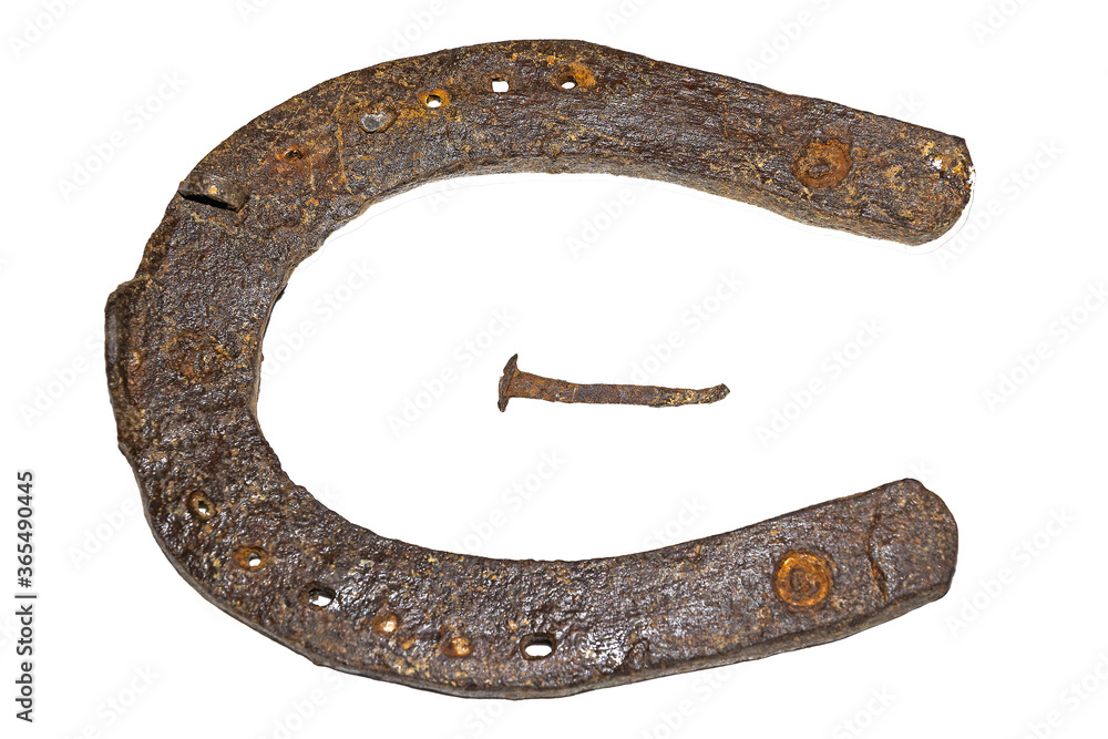 Old iron horseshoe on a white background Old iron horseshoe on a white background
