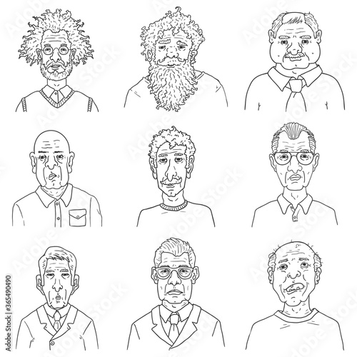 Vector Set of Outline Characters - Old Men.