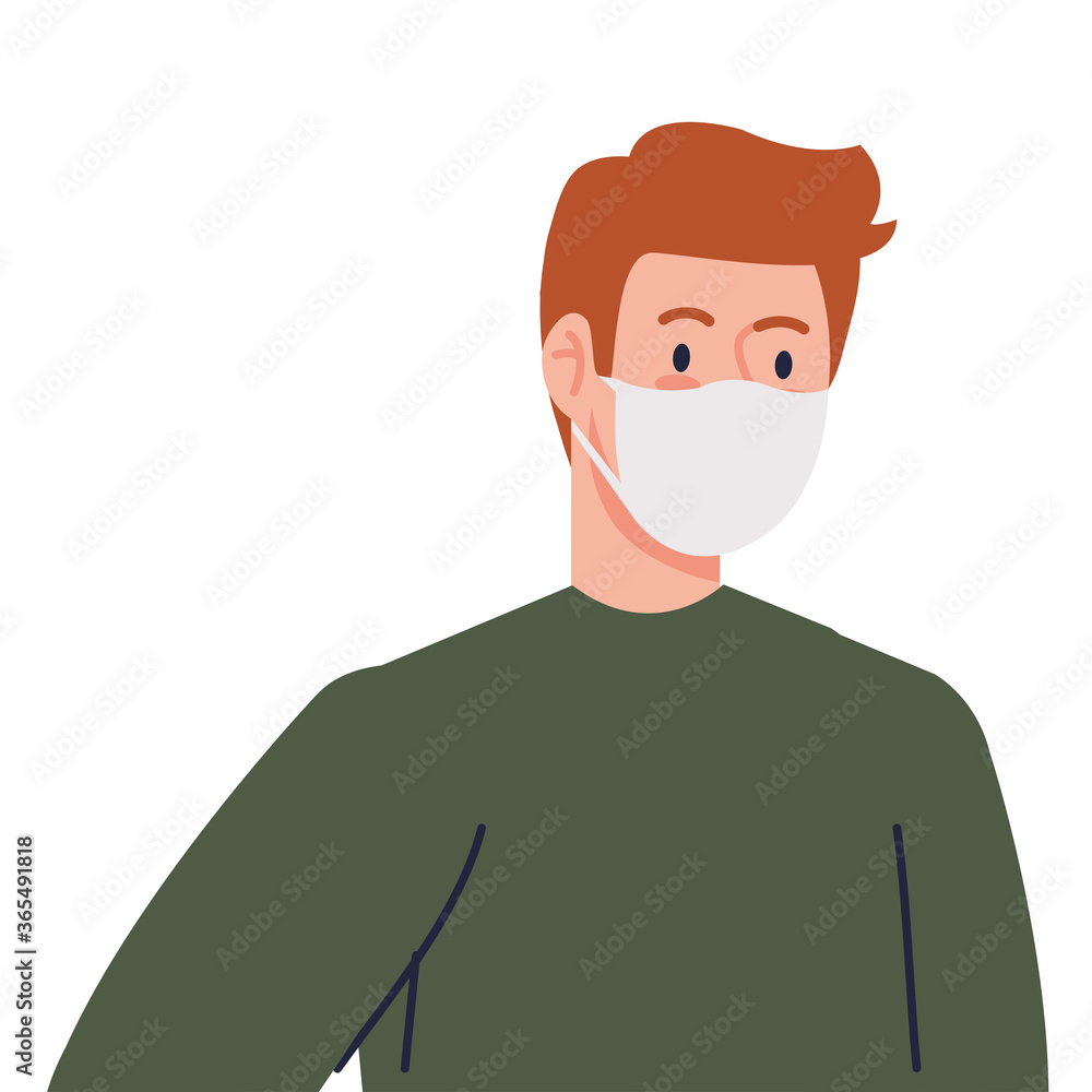 man wearing protective medical mask against covid 19 on white background vector illustration design