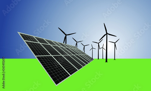 wind turbine and solar panels