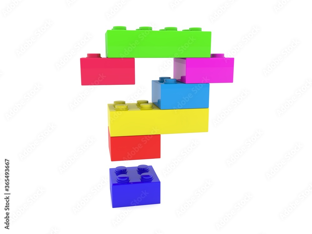 The question mark is made of different colored toy bricks on white The question mark is made of different colored toy bricks on white