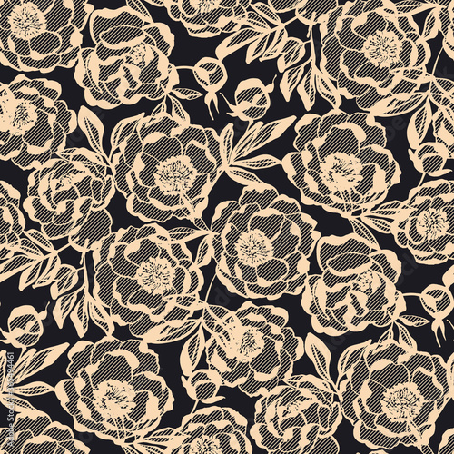 Luxury peony floral lace seamless pattern