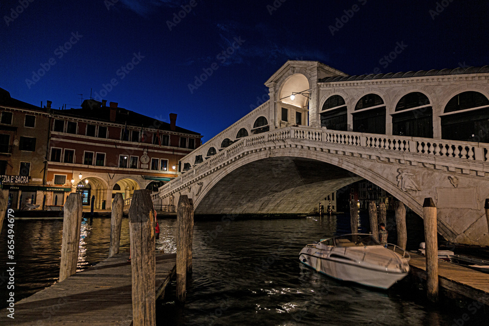 View on Rialto Bridge in Venice without people during Covid-19 lockdown