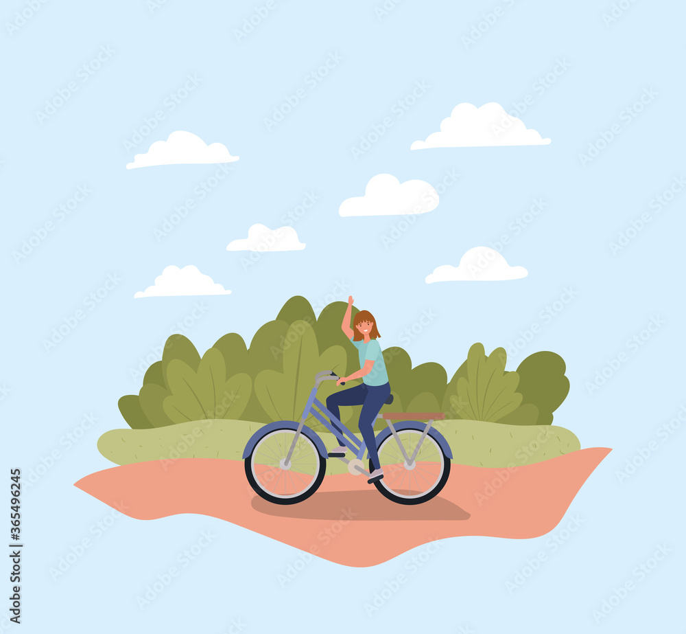 Woman riding bike at park design, Vehicle bicycle cycle lifestyle sport and transportation theme Vector illustration