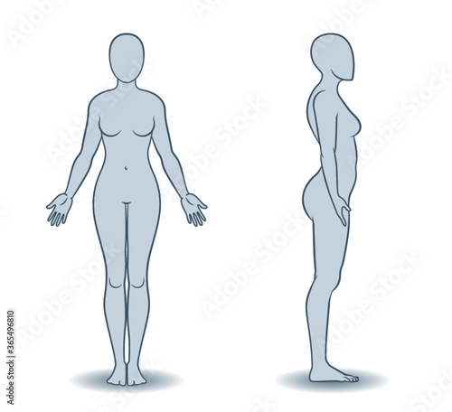 Vector silhouettes of woman front and side view