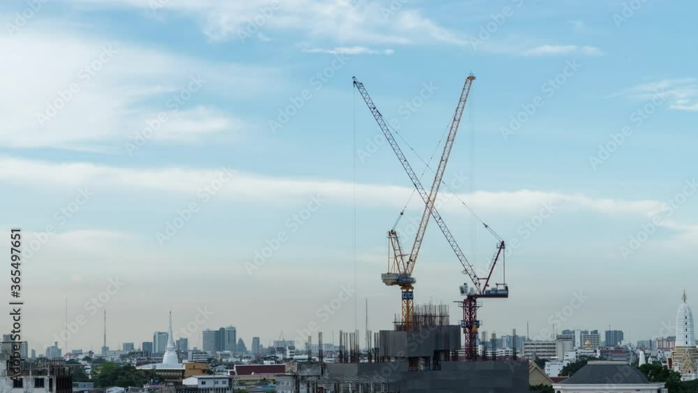 time lapse large construction site with working crane. time lapse large construction site with working crane.