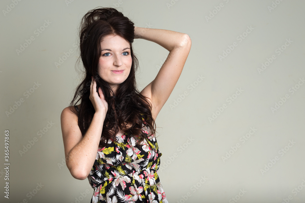 Portrait of young beautiful woman with brown hair Portrait of young beautiful woman with brown hair
