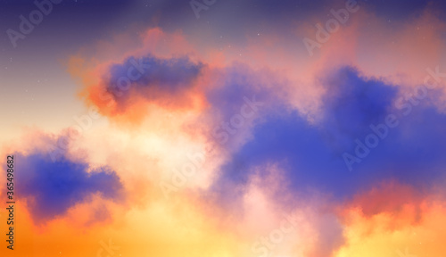 Illustration of a Sunset Sky with Purple Clouds