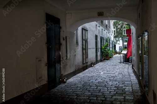 Entrance To The Backyard Of A Historic Building With A Picturesque Restaurant In The Inner City Of Vienna In Austria