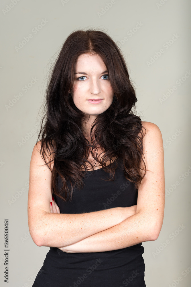 Portrait of young beautiful woman with brown hair Portrait of young beautiful woman with brown hair