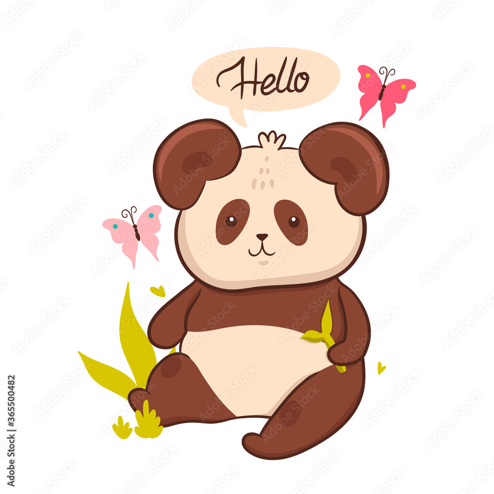 Fototapeta premium Cute panda and the inscription hello isolate on a white background. Vector graphics.