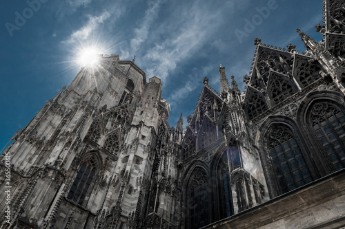Bright Sun Shines Over Cathedral Stephansdom In The Inner City Of Vienna In Austria