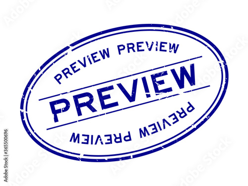 Grunge blue preview word oval rubber seal stamp on white background