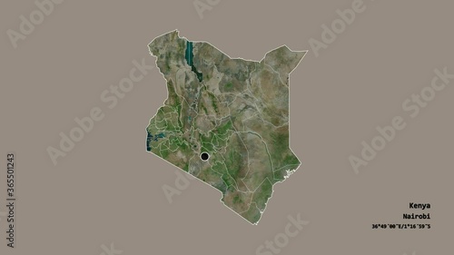 Busia, county of Kenya, with its capital, localized, outlined and zoomed with informative overlays on a satellite map in the Stereographic projection. Animation 3D photo