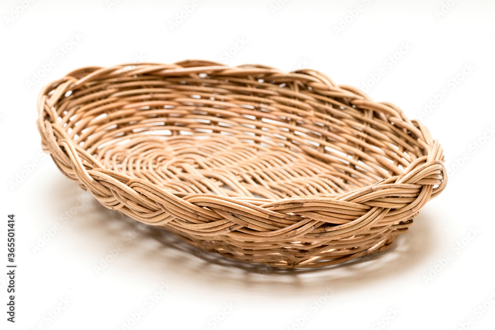 Wicker basket, Wood Serving Tray, Kitchen Tray. Isolated white background.
Wicker basket, Wood Serving Tray, Kitchen Tray. Isolated white background.