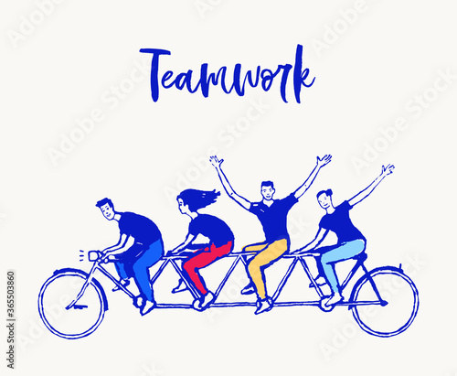 Happy people bike together spirit teamwork vector