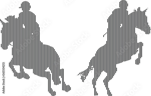 
horse riders silhouettes performing in parallel lines