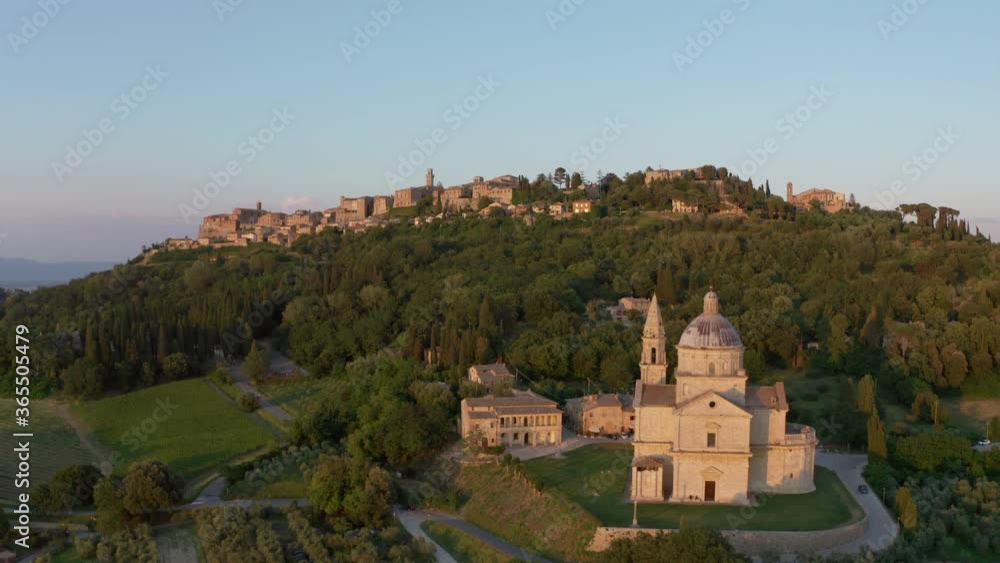 Aerial view of Montepulciano at sunset in Italy Aerial view of Montepulciano at sunset in Italy
