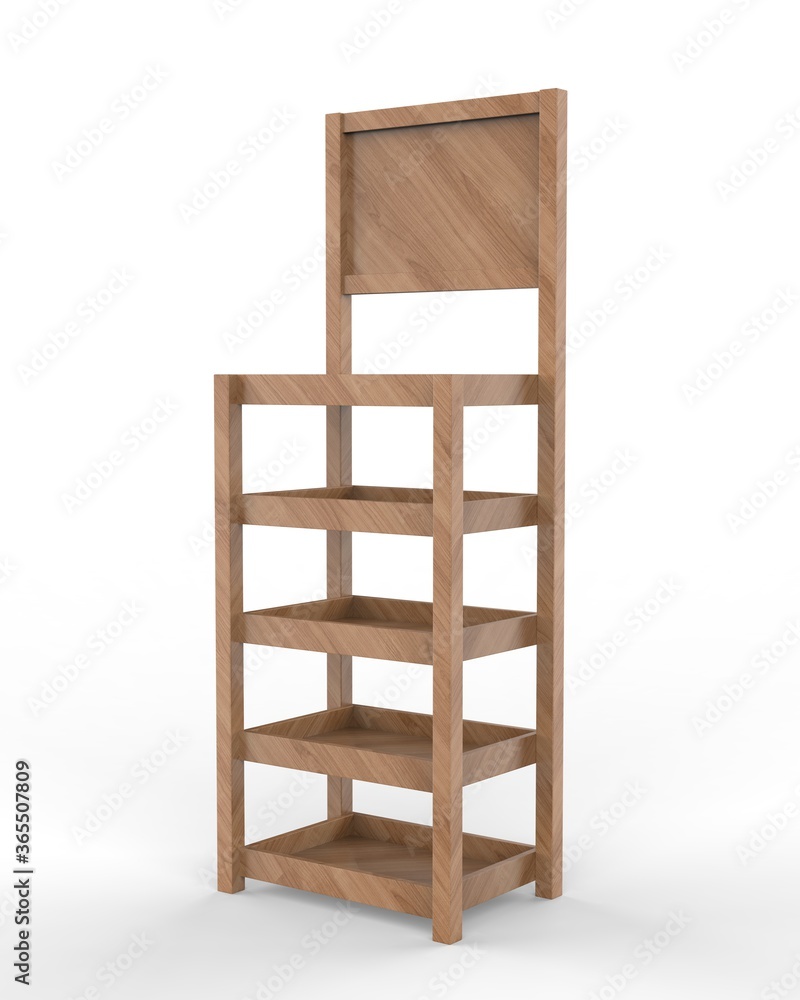 Blank product display self stand mock up, 3d render illustration. Blank product display self stand mock up, 3d render illustration.