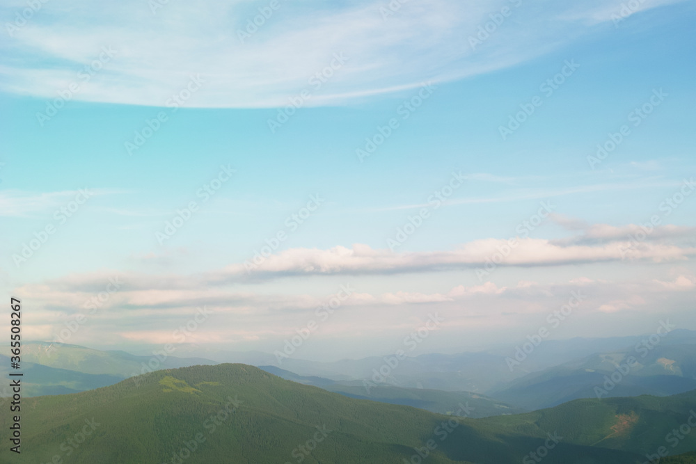 Sunset in the cloudy mountains of the Carpathians