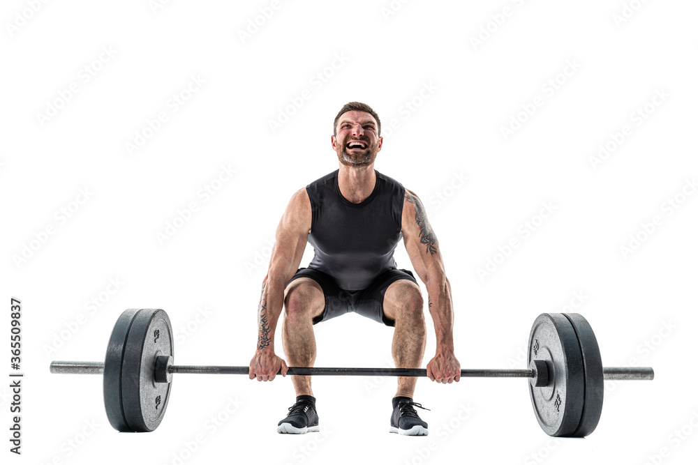 Fit Man Doing A Deadlift Exercise. Full length studio shot isolated on white. Fit Man Doing A Deadlift Exercise. Full length studio shot isolated on white.