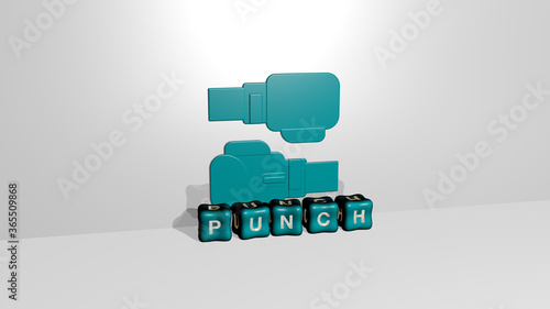 3D illustration of punch graphics and text made by metallic dice letters for the related meanings of the concept and presentations. background and boxing photo