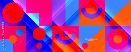 Neo memphis geometric pattern with circles, squares and lines. Pop art abstract background for covers, banners, flyers and posters and other templates