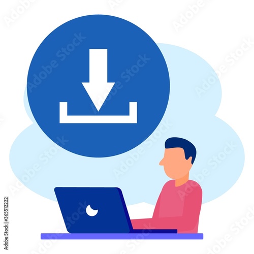 Download landing page templates for free. Background with upload marks on the laptop screen. Download torrent data from the server. File transfer and share banner concepts. Modern vector illustration.