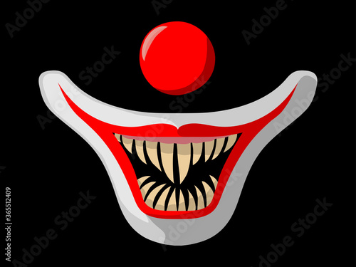 Cartoon scary movie poster with creepy clown face. Halloween vector illustration.
