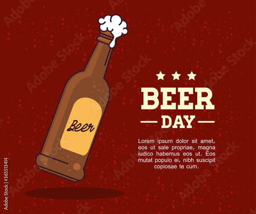 international beer day, august, with bottle beer vector illustration design