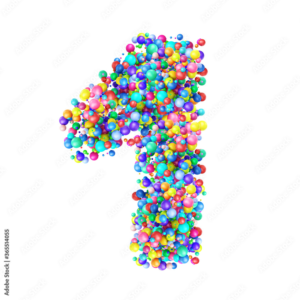 Numbers from Group of Multicolor Balls. Number 1 Numbers from Group of Multicolor Balls. Number 1