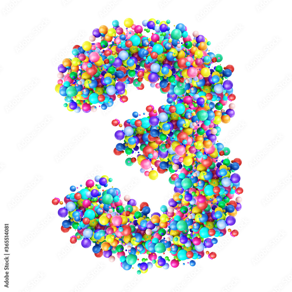 Numbers from Group of Multicolor Balls. Number 3