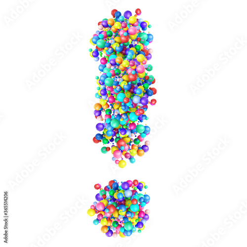 Exclamation point made from coloful balls isolated on white background