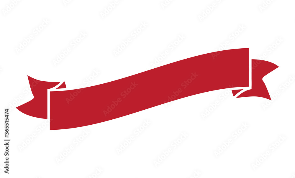 Red ribbon banner isolated on white background. Trendy red ribbon
