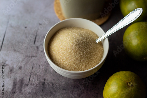 Schilderij op canvas dried monk fruit, luo han guo, and monk fruit sugar crystals accompanied with a