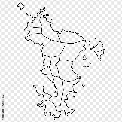 Blank map of Mayotte. High quality map of  Mayotte with regions on transparent background for your web site design, logo, app, UI.  Africa. France. Stock vector.  EPS10. 