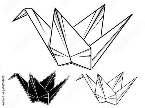 Vector simple illustration paper origami of crane.