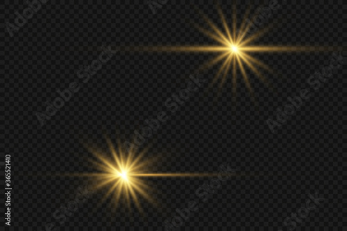 Set of flashes, Lights and Sparkles on a transparent background.