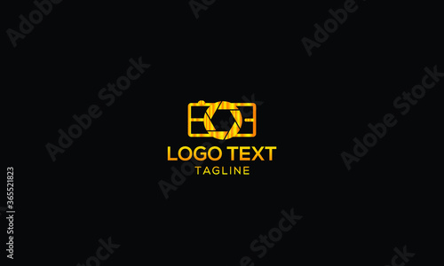 Unique camera logo icon concept vector template, Gold and black background.